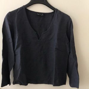 Agnes B Paris Black Linen Top